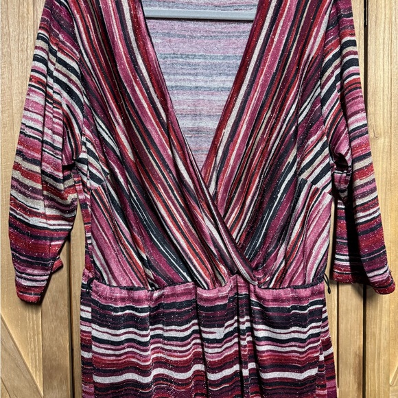 Lane Bryant Wrap Striped Wrap Dress Red Black Metallic Like New (no belt) 18/20 - Picture 2 of 4
